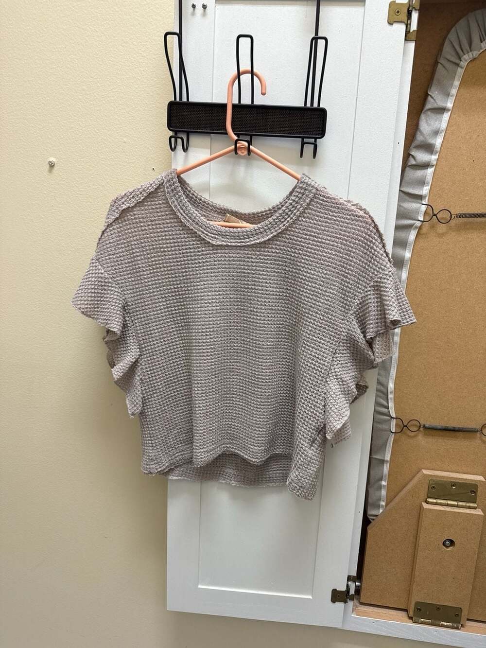 Altar'd State Short Sleeve Ruffle Flutter Sleeve Waffle Knit Crop Top